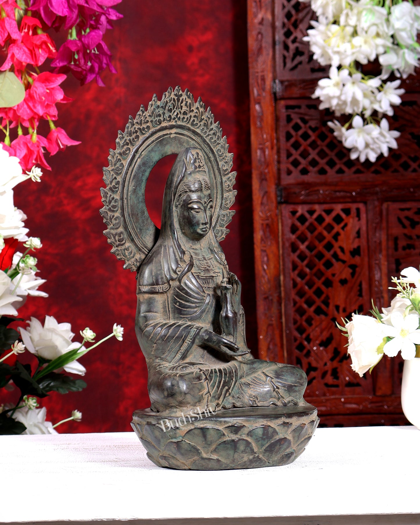 Balinese Bronze Guanyin Bodhisattva Statue | 12 inch