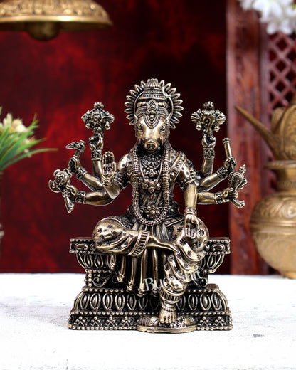 Brass Superfine Goddess Varahi Amman Idol – Hollow Cast with Intricate Carvings 6 inch