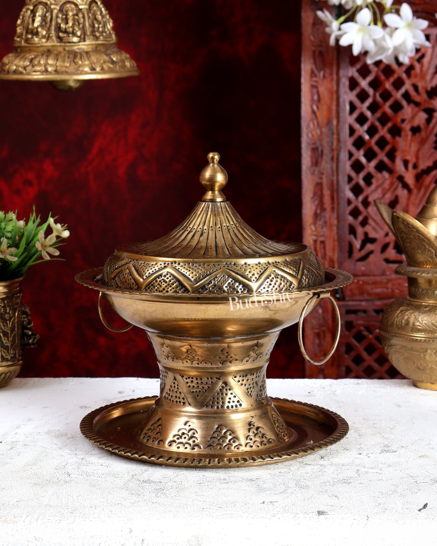 Brass Superfine Khajoor (Date) Pot with Lid – Handcrafted Bowl with Handles
