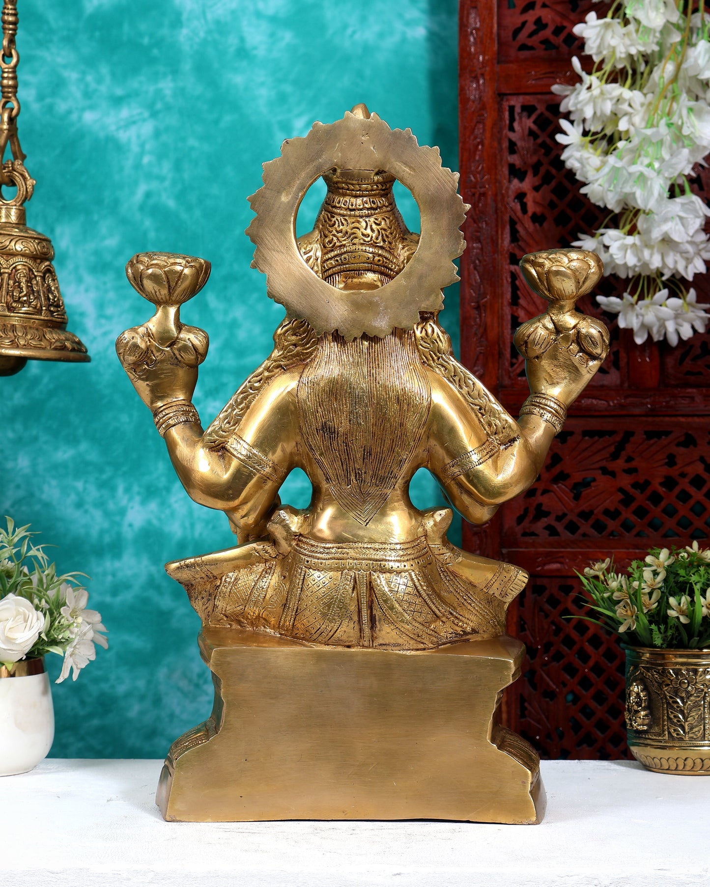 Brass Goddess Lakshmi Statue – Handcrafted Prosperity Idol 18 inch Enhanced carvings