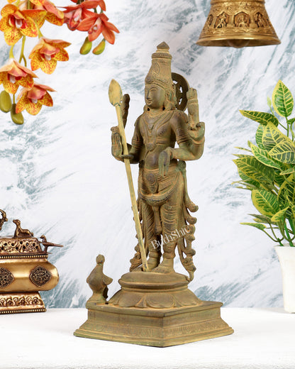 Pure Brass Kartikeya Murugan Swamy Statue – 14” Green patina