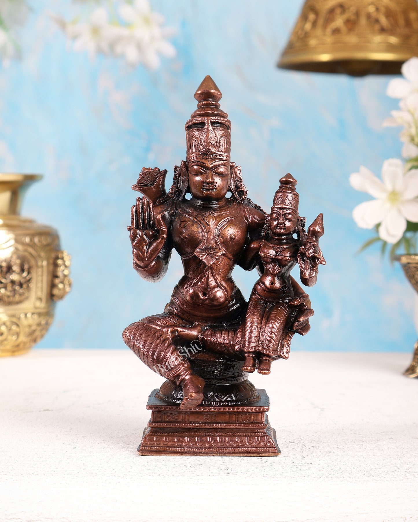 Pure Copper Ram Sita Sitting Idol – Divine Royal Couple Handcrafted Sculpture (5.5 Inches)