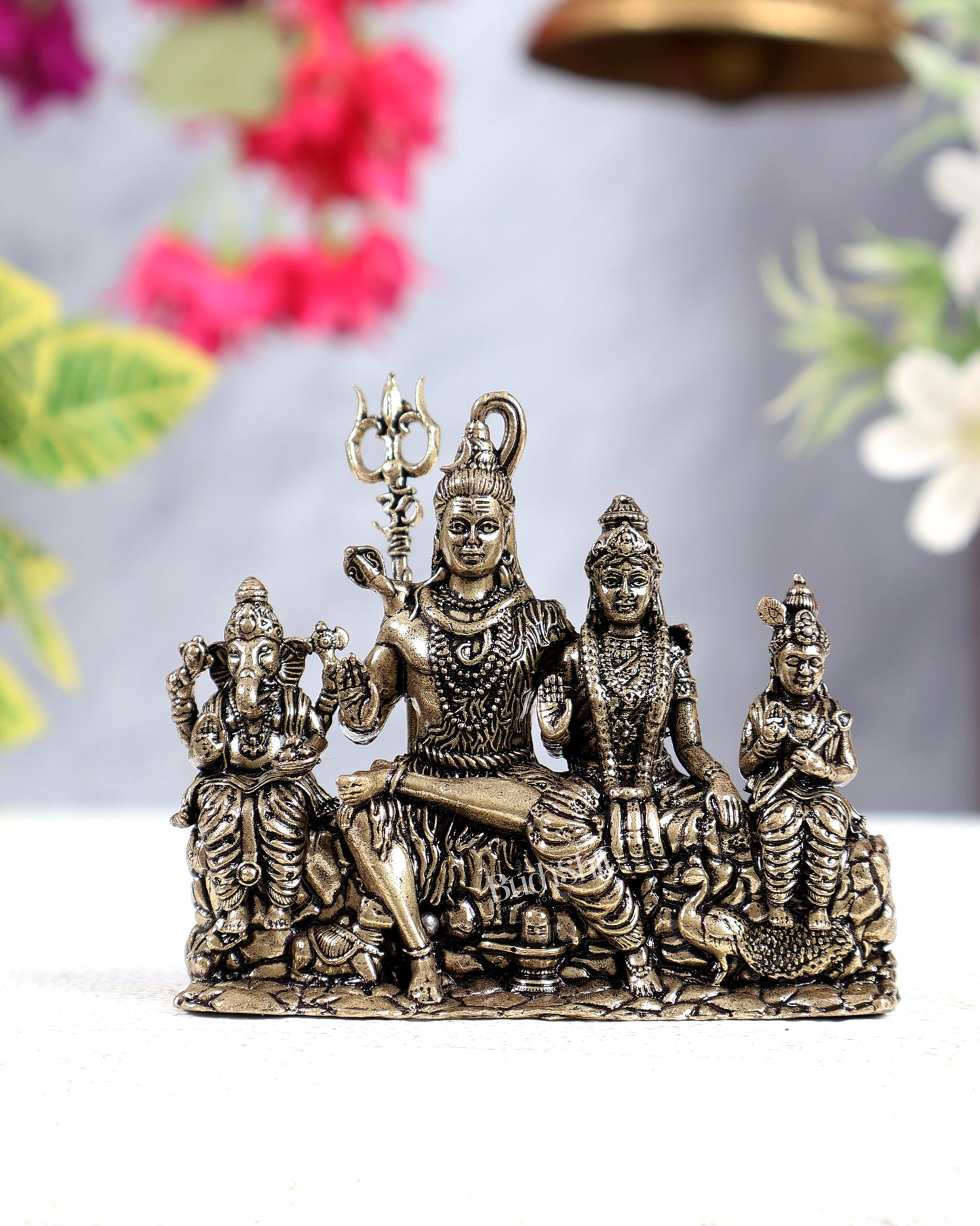 Brass Superfine Shiva Parivar Idol Miniature – Divine Family Sculpture (2.8 Inches)