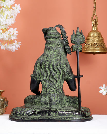 Pure Brass Lord Shiva Smiling Idol with Open Eyes 15" black green