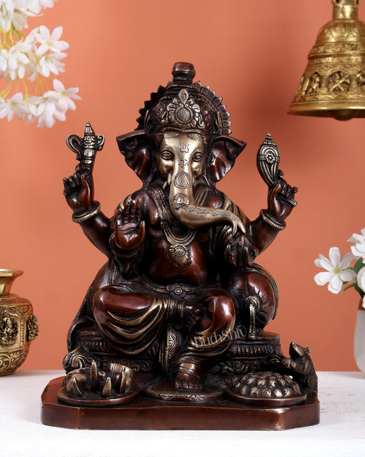 Ganesha Brass statue 13 inch Brown tone