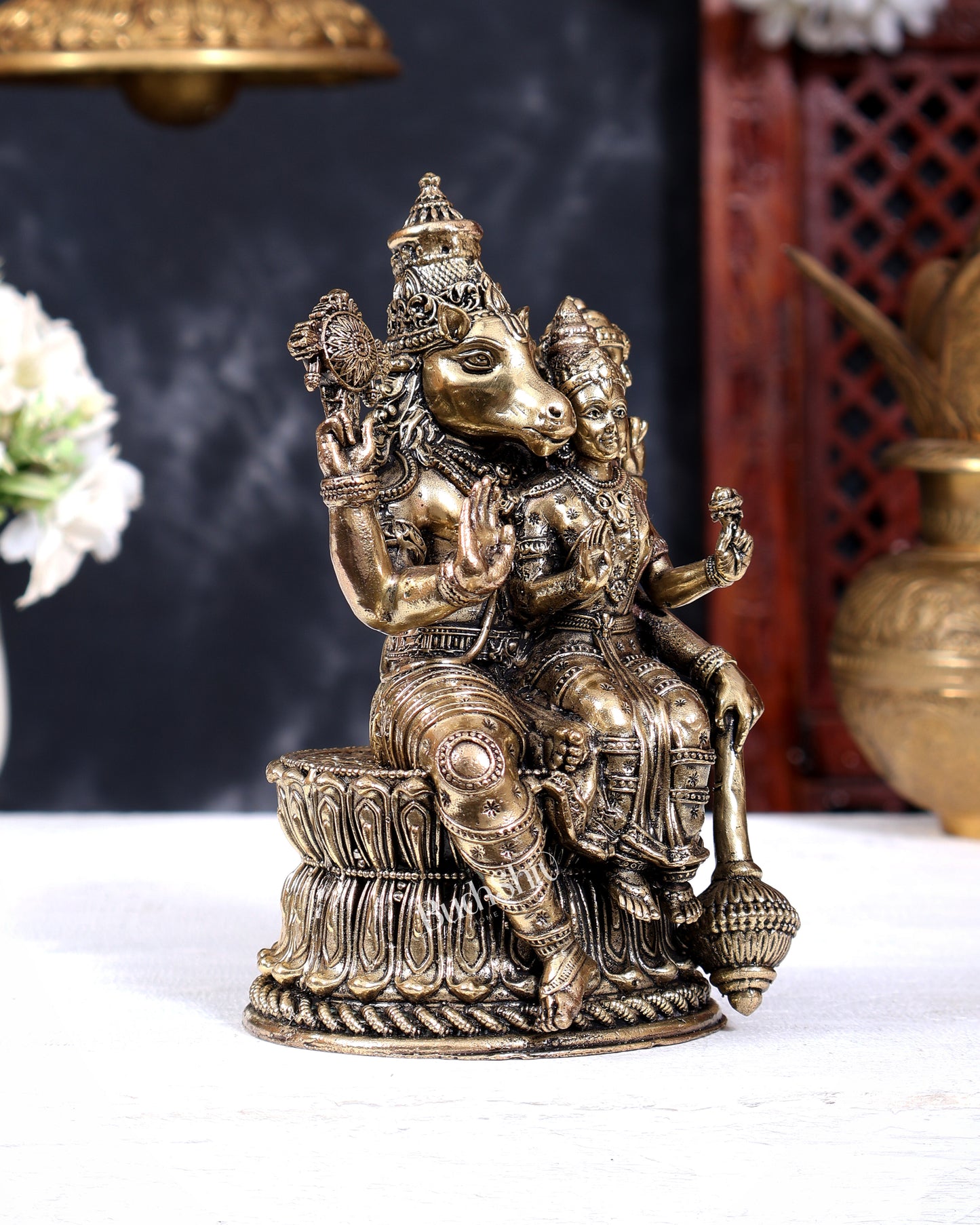 Brass Hollow Cast Hayagriva Lakshmi Idol | Pure Brass Horse-Headed Vishnu & Lakshmi 6 inch