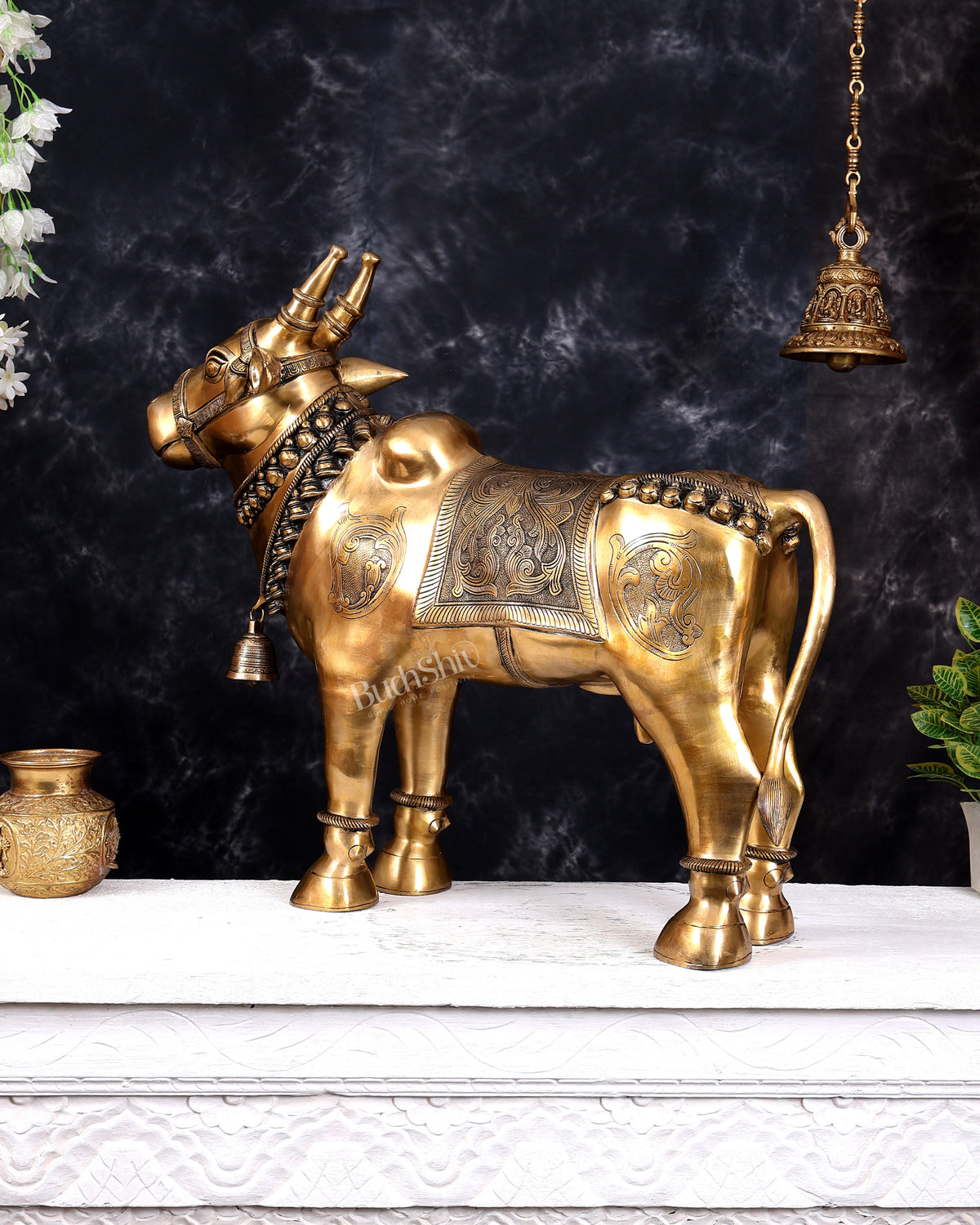Brass Large Standing Nandi with Tongue Out — Rare Auspicious Form 30 inch