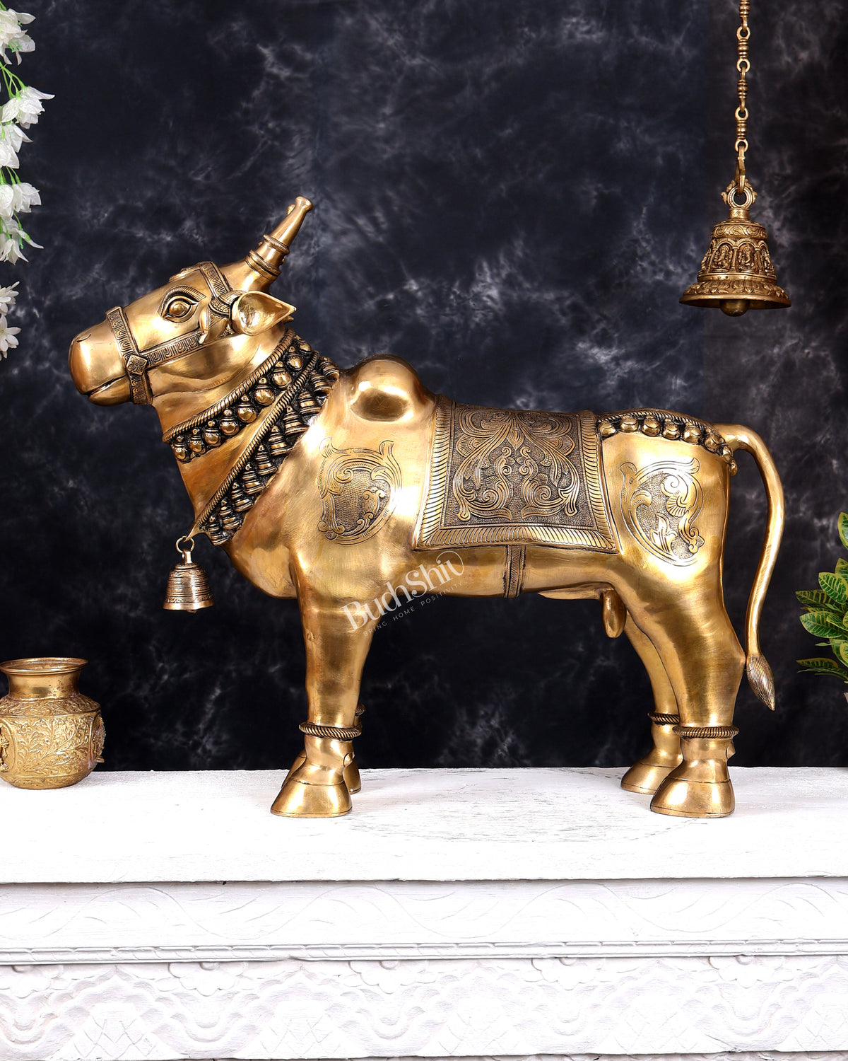 Brass Large Standing Nandi with Tongue Out — Rare Auspicious Form 30 inch