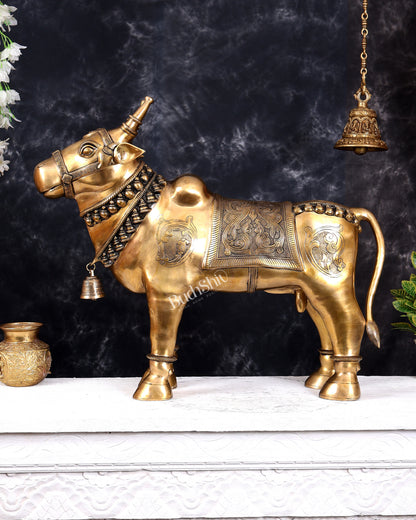 Brass Large Standing Nandi with Tongue Out — Rare Auspicious Form 30 inch