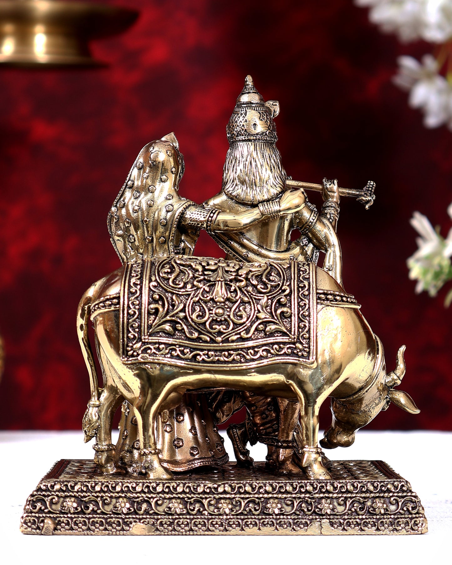 Brass Superfine Radha Krishna with Cow Idol 6 inch