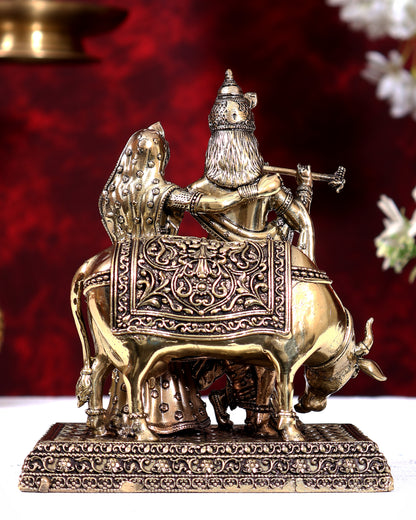 Brass Superfine Radha Krishna with Cow Idol 6 inch