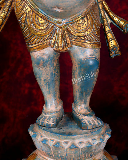 Vintage Brass Standing Ganesha Statue - 26" Tall blue patina