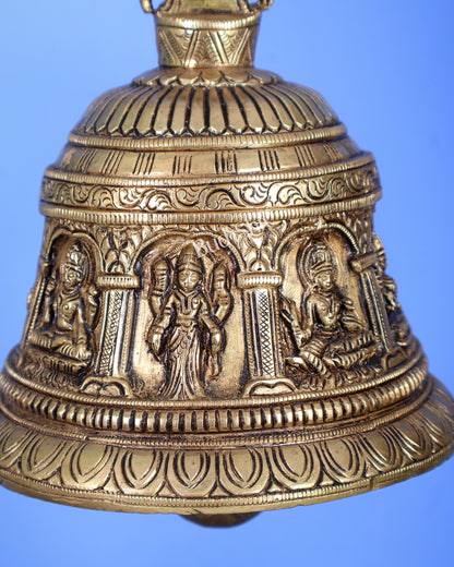 Brass Ashtalakshmi Hanging Bell with Chain – Auspicious Temple Ghanti (32.5 Inches)