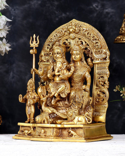 Brass Shiv Parivar statue  12 inch matte golden tone