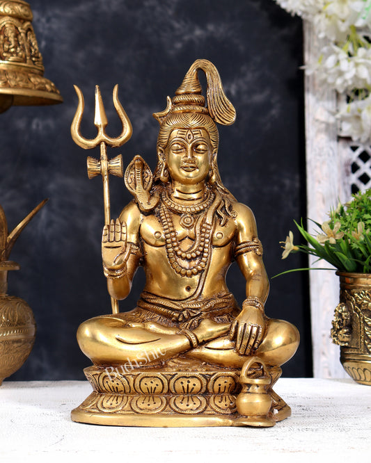 Brass Lord Shiva with Kamandal Statue – Blessing Mudra Divine Idol (10 Inches)