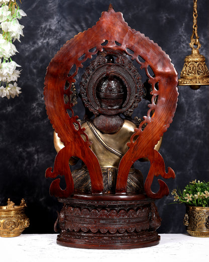 Pure Brass Ganesha large Idol 26 inch with Kirtimukha Prabhavali aureole three tone finish