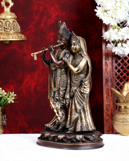 Brass Radha Krishna Together Idol – Dual Tone Brown Gold Finish (Saawle Krishna & Gori Radha Masterpiece)