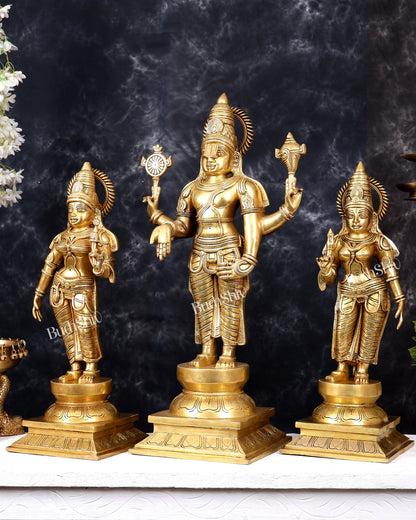 Brass Tirupati Balaji with Bhudevi and Sridevi — Idol Set 30 inch