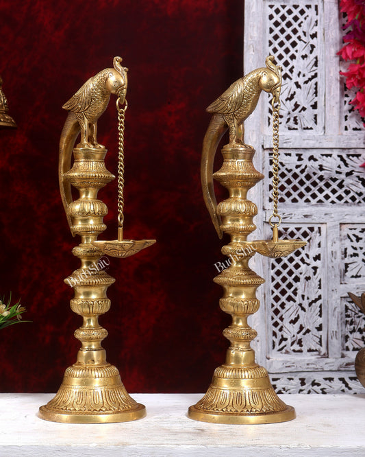Premium Brass Parrot Lamp 18 inch Pair