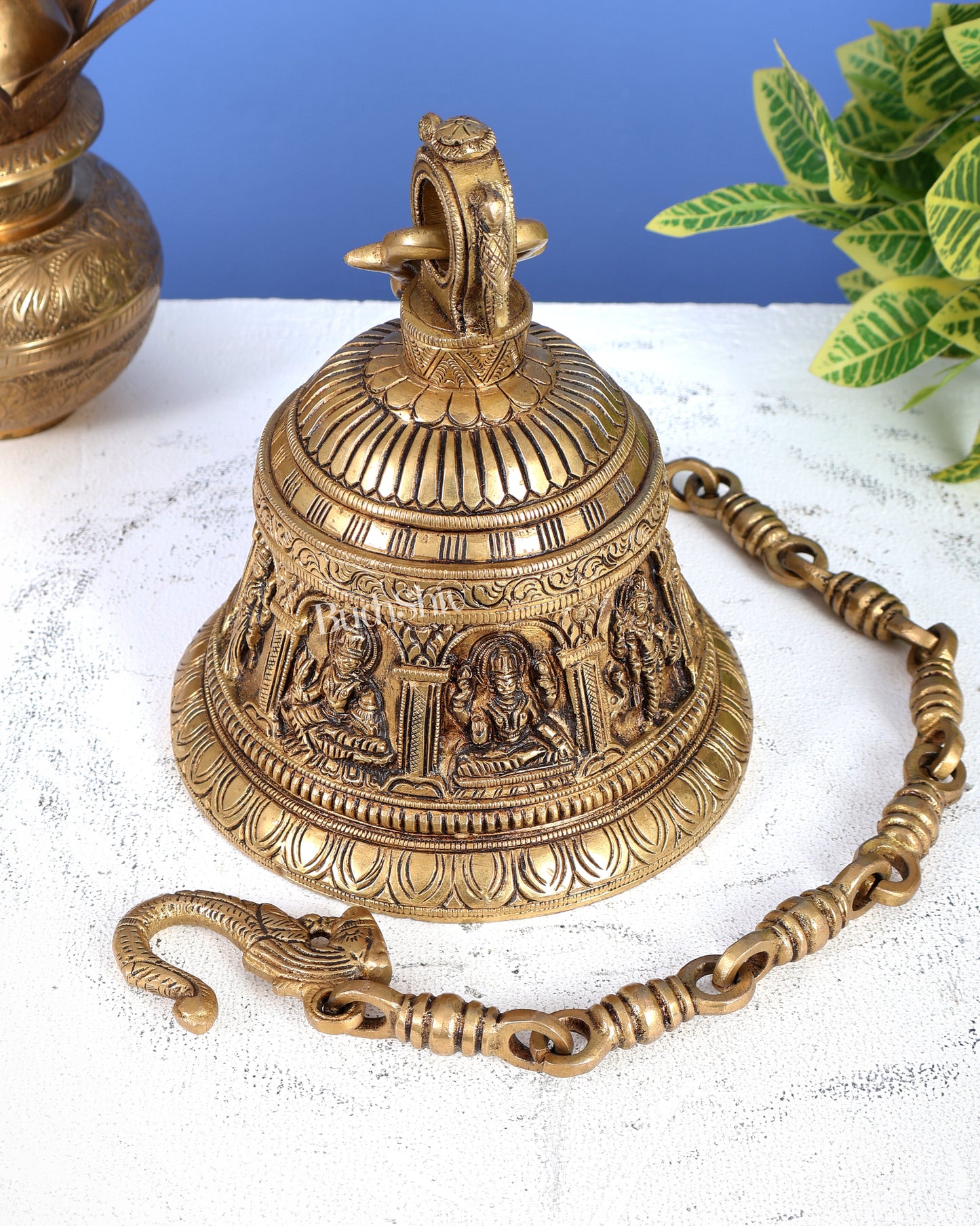 Brass Ashtalakshmi Hanging Bell with Chain – Auspicious Temple Ghanti (32.5 Inches)