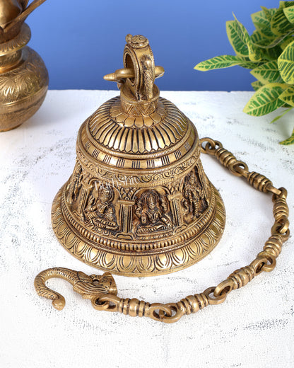 Brass Ashtalakshmi Hanging Bell with Chain – Auspicious Temple Ghanti (32.5 Inches)