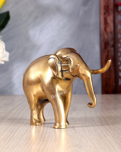 Brass Elephant Statue with Trunk Down – Vastu Approved Handcrafted Decorative Showpiece 5.75 inch