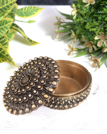 Pure Brass Mandala Design Kumkum Box / Multipurpose Box antique tone