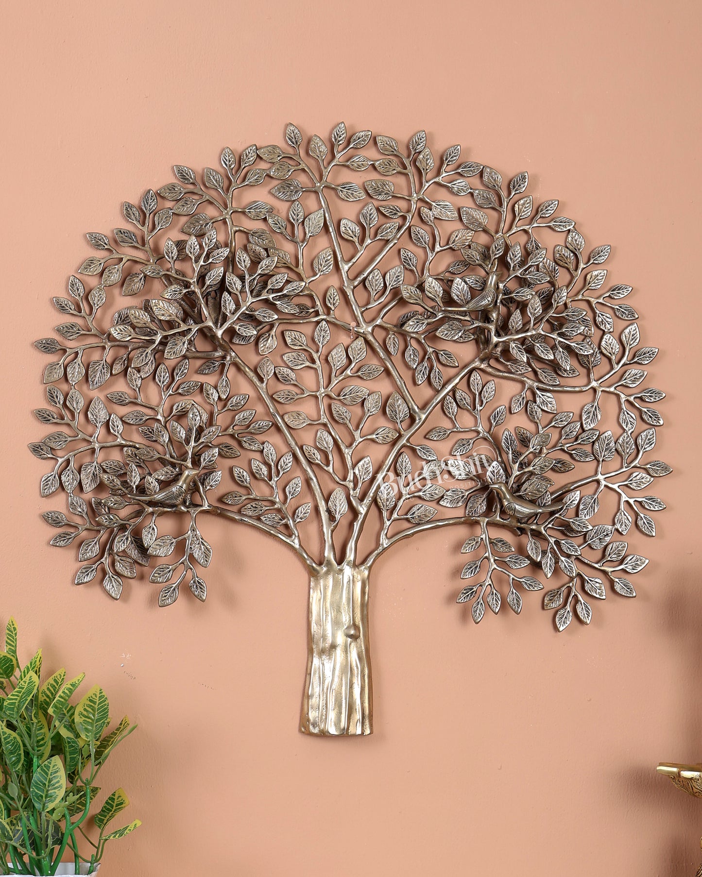 Premium Brass Kalpavriksha Tree with Birds Wall Hanging – Handcrafted Tree of Life Wall Décor 24 inch