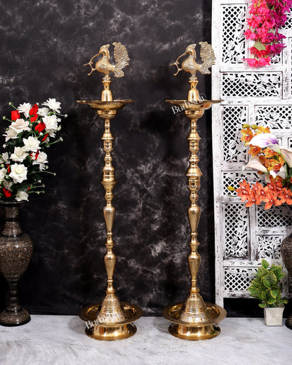 Brass Large Peacock Samai Inauguration Lamp (Pair) 51 inch