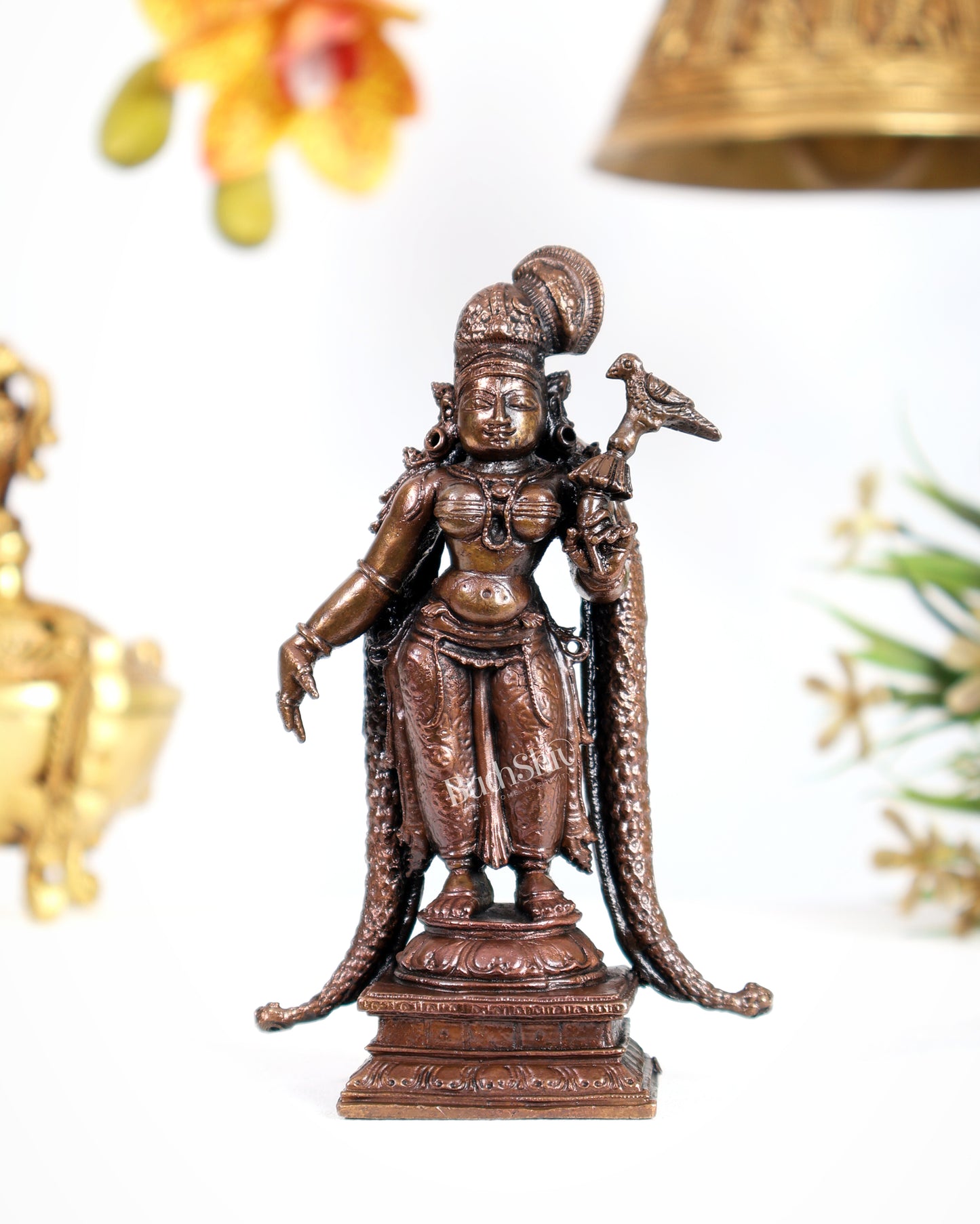 Pure Copper Goddess Meenakshi Idol – Divine South Indian Temple Sculpture
