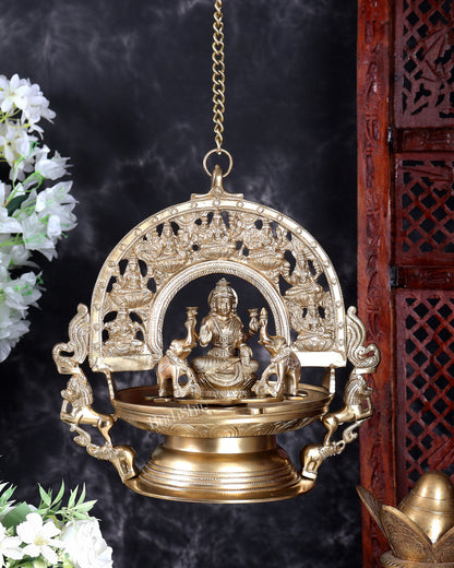 Premium Bronze Ashtalakshmi Hanging Lamp Diya Vilakku – Traditional Temple Deepam with Chain