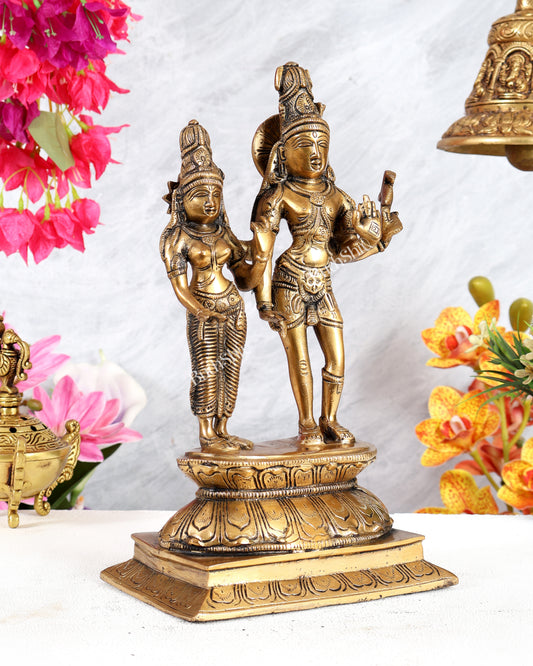 Brass Shiva Parvati Standing Idol – Divine Harmony & Eternal Union Sculpture 12 inch