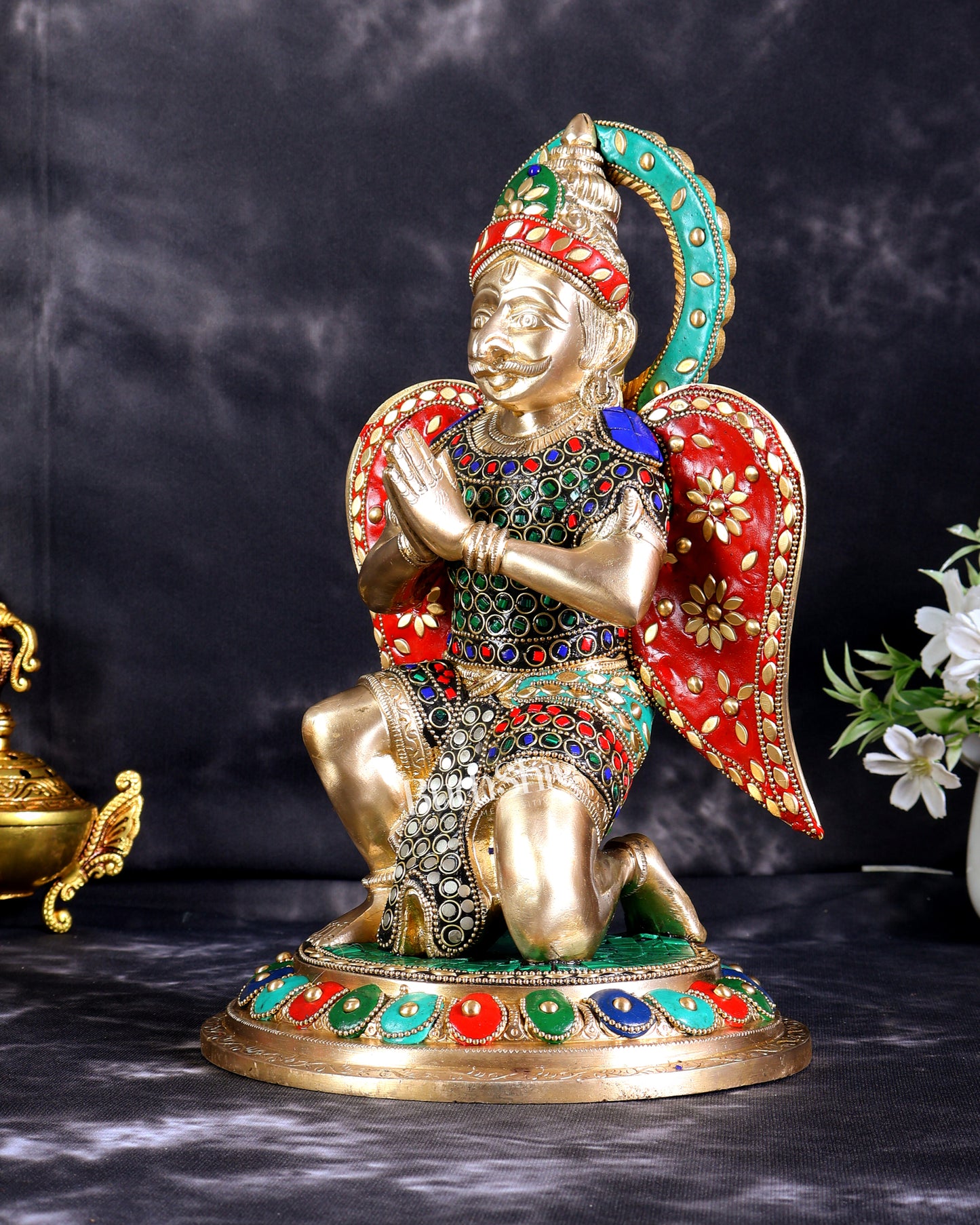 Brass Superfine Garuda Statue in Namaskar Mudra – 12.5 Inch with meenakari