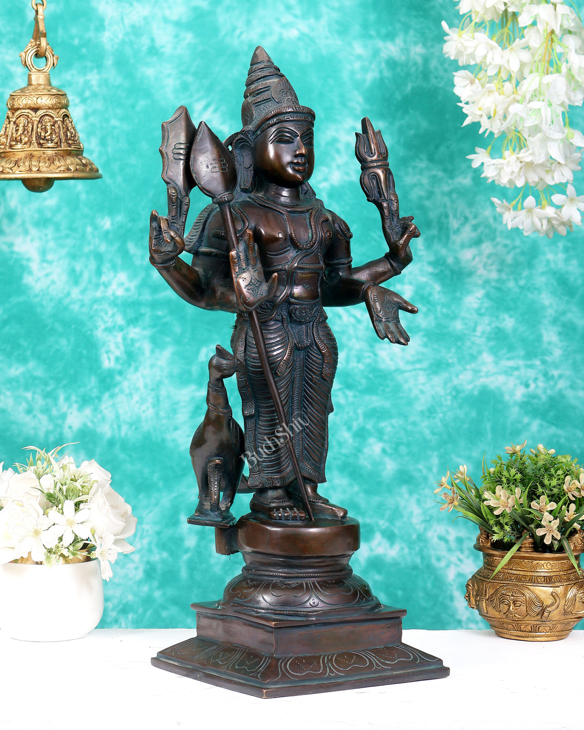 Pure Brass Lord Murugan Statue with Vel – Bronze Tone 21"