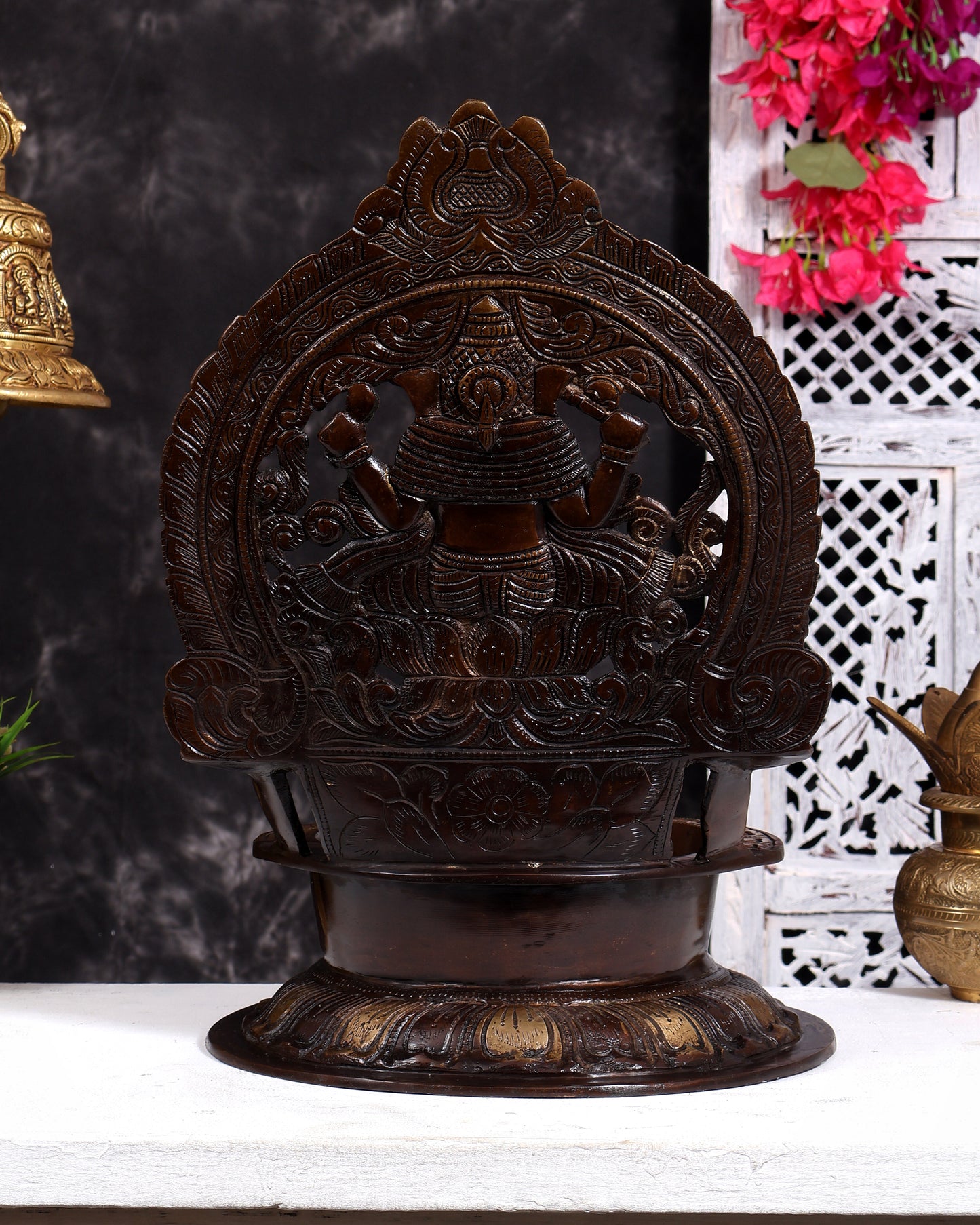 Brass Ganesha Oil lamp diya dual tone 16 inch