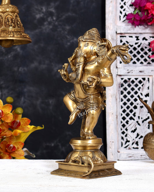 Brass Superfine Dancing Ganesha (Nritya Ganapati) Statue 12 inch