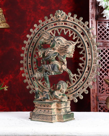 Vintage Brass Superfine Nataraja Statue with Beautiful Dreadlocks - 17" vintage green patina