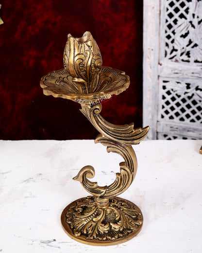 Brass Floral Design Candle Stand — English Style 9 inch