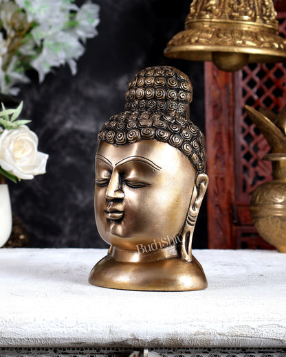Brass Unique Buddha Face Statue – Handcrafted Meditative Spiritual Sculpture 6.5 inch
