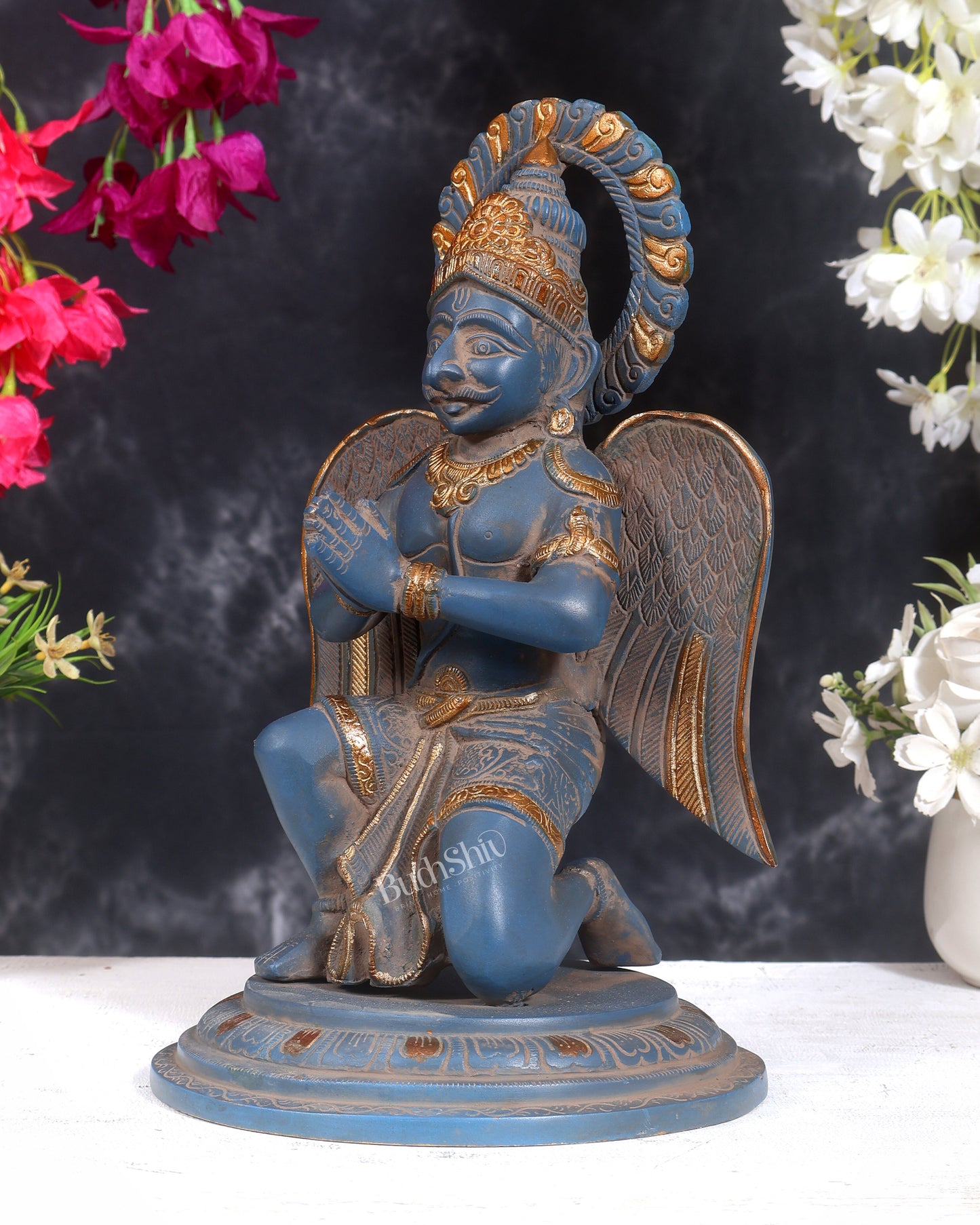 Brass Superfine Garuda Statue in Namaskar Mudra – 12.5 Inch (5 Kg) Blue sand Patina