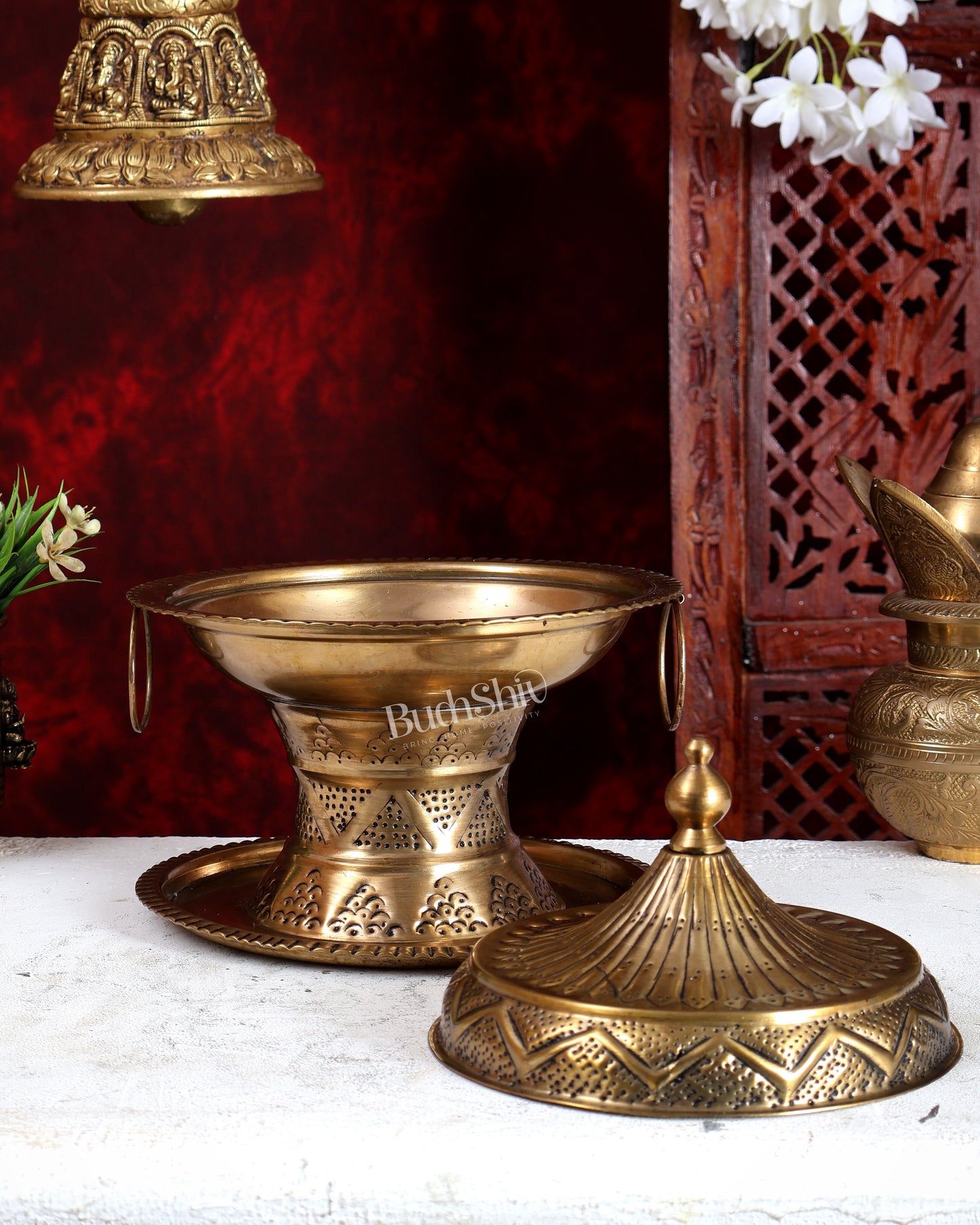 Brass Superfine Khajoor (Date) Pot with Lid – Handcrafted Bowl with Handles