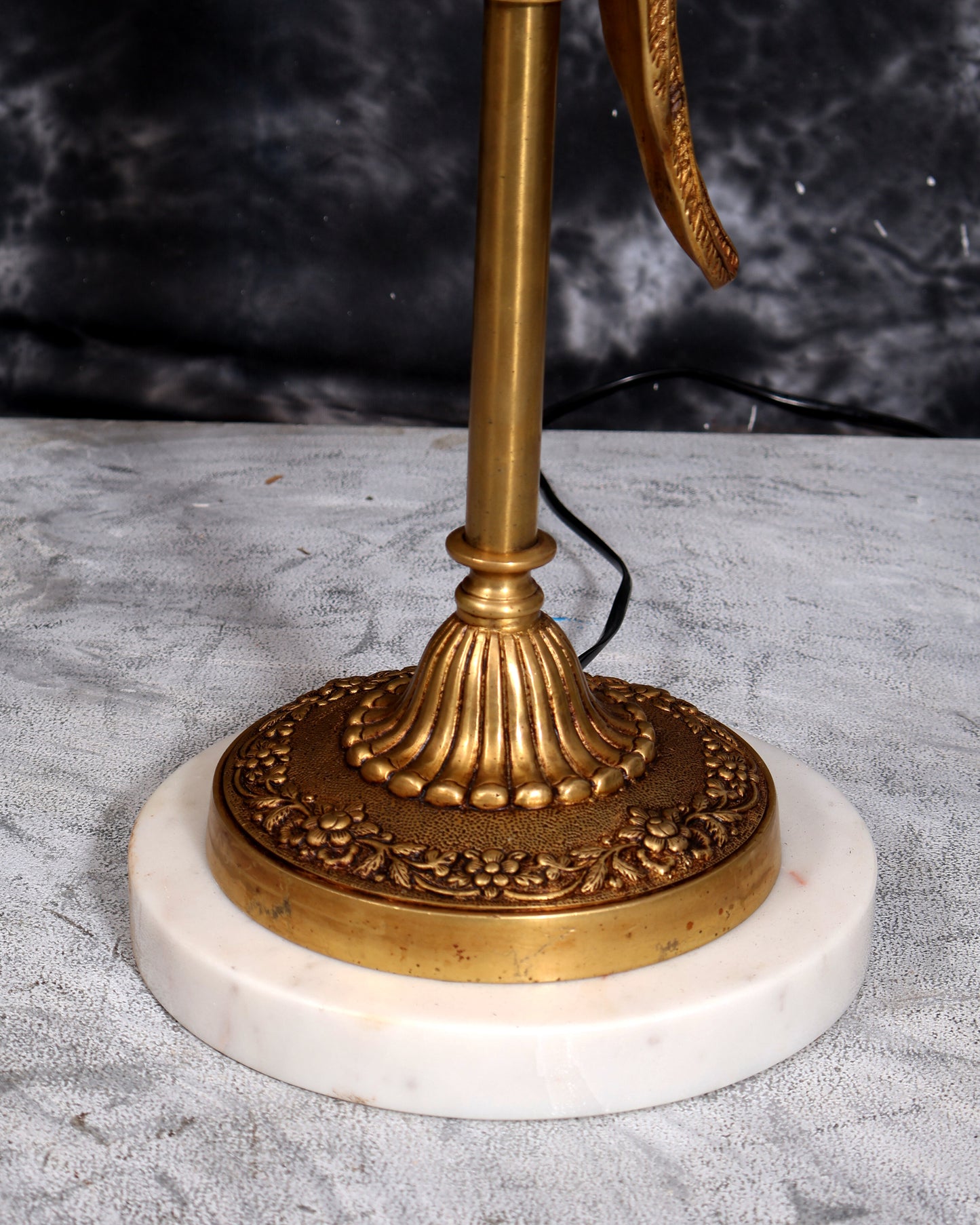 Suvarna Shuka — Designer Brass Parrot Table Lamp with Black Shade & Marble Base