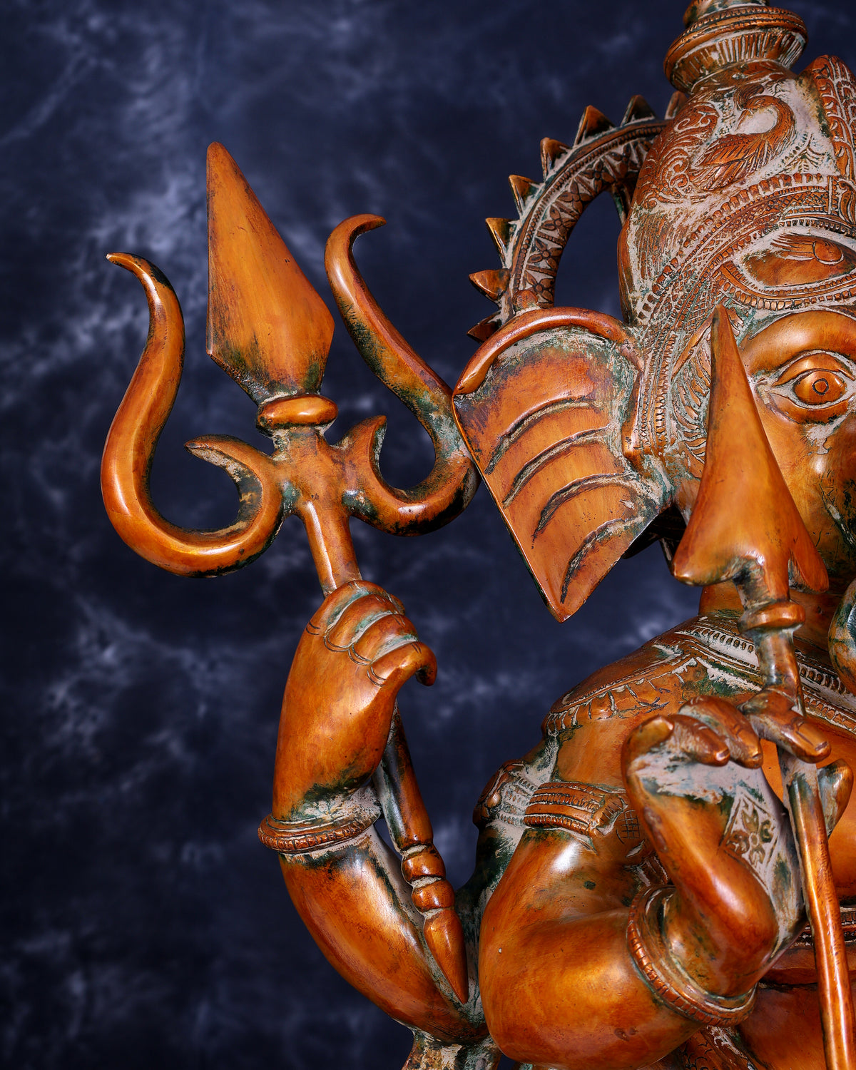 Brass Large Warrior Ganapati Sculpture — Antique Tone 28.5 inch