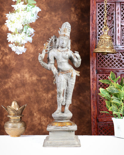 Pure Brass Ardhanarishwara statue sand patina, 20.8