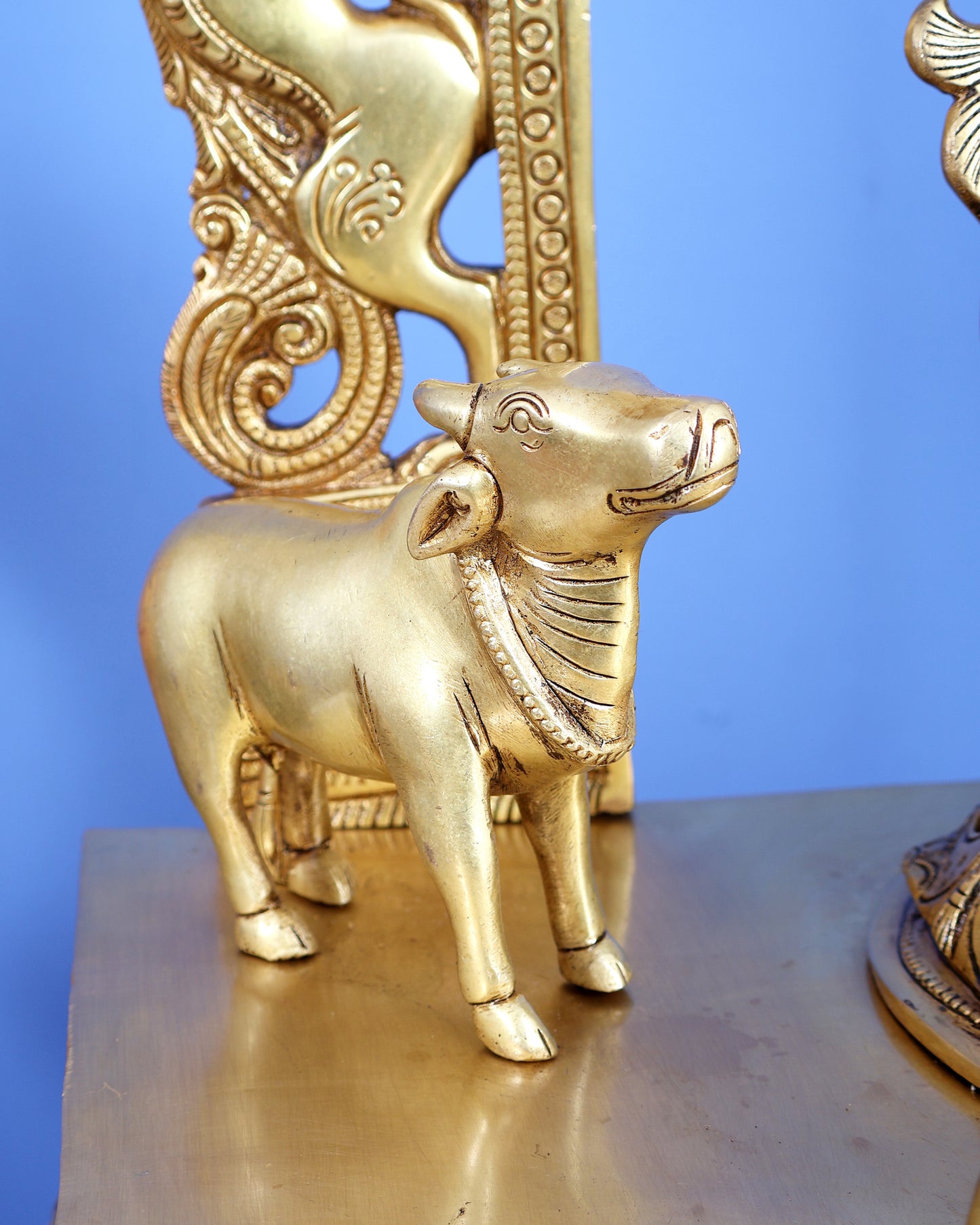 Premium Brass Lord Krishna with Cow, Calf, Sheshanaag, Sudama & Kirtimukha Prabhavali – Grand Venugopala Sculpture (36.5 Inches)