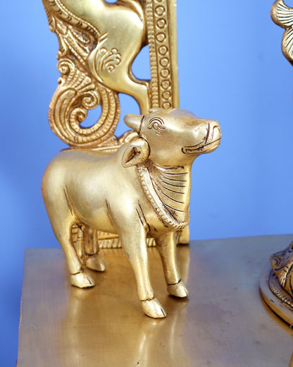 Premium Brass Lord Krishna with Cow, Calf, Sheshanaag, Sudama & Kirtimukha Prabhavali – Grand Venugopala Sculpture (36.5 Inches)