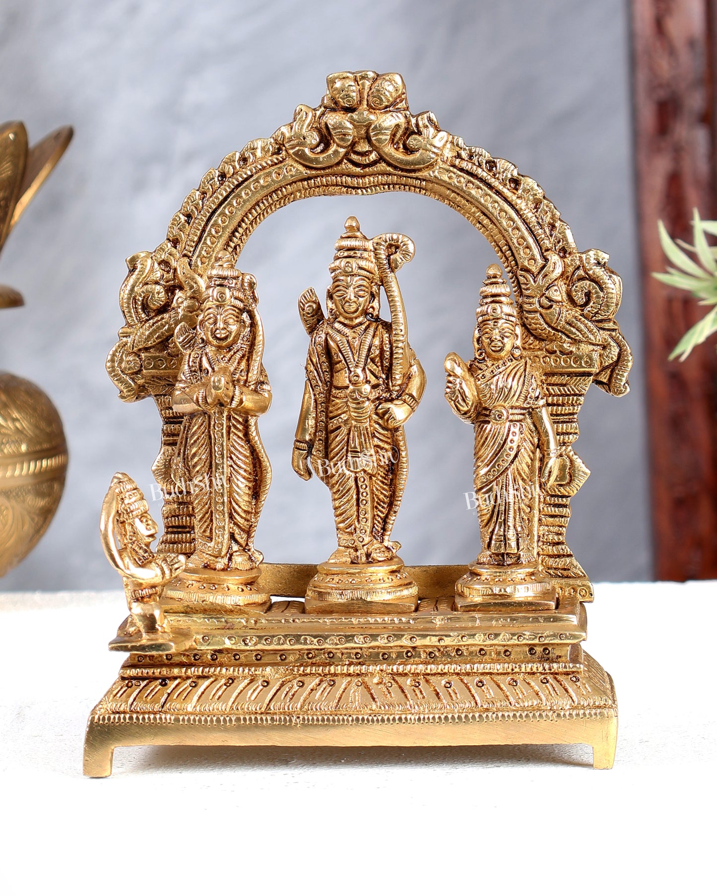 Solid Brass Ram Darbar Idol - Handcrafted Lord Rama, Sita, Lakshmana & Hanuman Statue