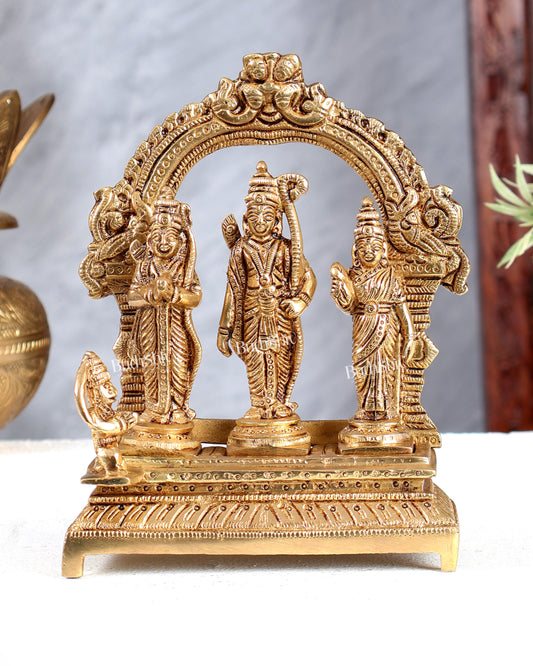 Solid Brass Ram Darbar Idol - Handcrafted Lord Rama, Sita, Lakshmana & Hanuman Statue