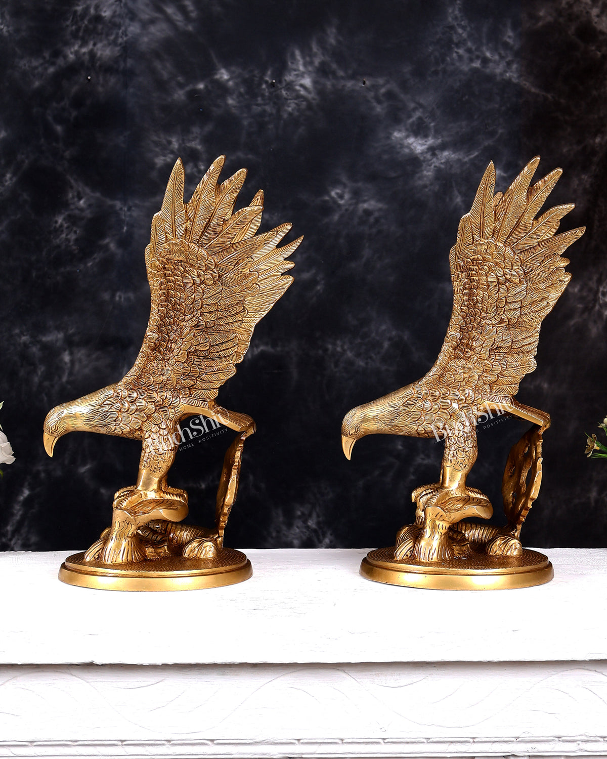 Brass Large Decorative Eagle Statue Showpiece | 15 inch golden tone Pair