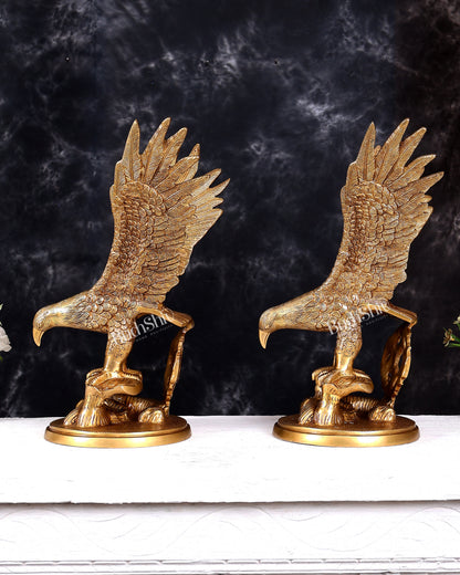 Brass Large Decorative Eagle Statue Showpiece | 15 inch golden tone Pair